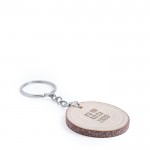 Runde Schlüsselanhänger aus Holz mit Logo Ansicht mit Druckbereich