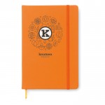 Bedruckte Notizbücher A5 linierte Seiten Farbe orange Ansicht mit Logo 1