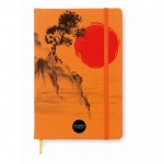 Bedruckte Notizbücher A5 linierte Seiten Farbe orange Ansicht mit Logo 4