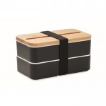 2-stöckige Lunchbox aus recyceltem PP mit Trennwand und Besteck, 2x400 ml Farbe schwarz