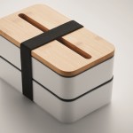 2-stöckige Lunchbox aus recyceltem PP mit Trennwand und Besteck, 2x400 ml Farbe weiß drittes Detailbild
