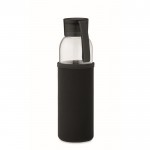 Flasche aus recyceltem Glas mit Hülle und auslaufsicherem Deckel, Farbe Schwarz