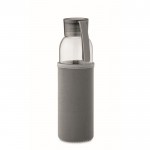 Flasche aus recyceltem Glas mit Hülle und auslaufsicherem Deckel, Farbe Dunkelgrau