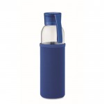 Flasche aus recyceltem Glas mit Hülle und auslaufsicherem Deckel, Farbe Königsblau