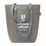 Faltbare Einkaufstasche aus Filz Farbe grau zweite Ansicht mit Logo