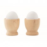 Zwei Eierbecher mit Logo bedrucken Farbe Holzton erste Ansicht