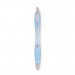 Kugelschreiber mit Druckknopf bedrucken Farbe hellblau erste Ansicht