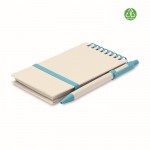 Recycelter Notizblock mit Kugelschreiber Farbe Türkis