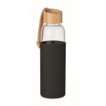 Thermosflasche aus Glas mit Bambusverschluss und Griff Farbe Schwarz