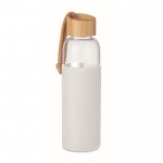 Thermosflasche aus Glas mit Bambusverschluss und Griff Farbe Weiß
