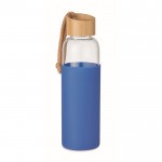 Thermosflasche aus Glas mit Bambusverschluss und Griff Farbe Köngisblau