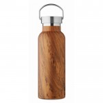 Doppelwandige Flasche aus recyceltem Edelstahl in Holzoptik, 500 ml Farbe braun vierte Ansicht