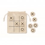 Tic-Tac-Toe-Spiel aus Holz mit Brett in Baumwolltasche Farbe beige