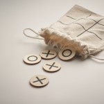 Tic-Tac-Toe-Spiel aus Holz mit Brett in Baumwolltasche Farbe beige fünftes Detailbild