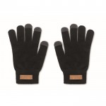Taktile Handschuhe aus RPET-Polyester mit Korketikett mit Logo Farbe schwarz