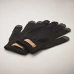 Taktile Handschuhe aus RPET-Polyester mit Korketikett mit Logo Farbe schwarz drittes Detailbild