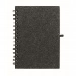 Notizbuch mit Einband aus Filz und Stifthalter, A5-Blätter liniert Farbe dunkelgrau zweite Ansicht
