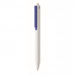 Weißer, recycelter Kugelschreiber mit blauer Tinte und farbigem Clip Farbe blau