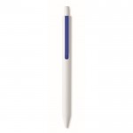 Weißer, recycelter Kugelschreiber mit blauer Tinte und farbigem Clip Farbe blau zweite Ansicht