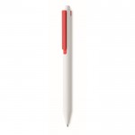Weißer, recycelter Kugelschreiber mit blauer Tinte und farbigem Clip Farbe rot