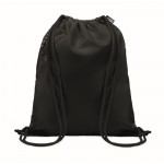 Turnbeutel mit dickem Kordelzug aus RPET-Polyester mit Reißverschlusstasche Farbe schwarz