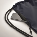 Turnbeutel mit dickem Kordelzug aus RPET-Polyester mit Reißverschlusstasche Farbe blau viertes Detailbild