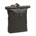 Rucksack mit Rolltop-Reißverschluss und gepolsterter Rückseite aus RPET-Polyester Farbe schwarz