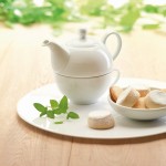Set mit Teekanne und Tasse bedrucken Farbe weiß Stimmungsbild