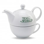 Set mit Teekanne und Tasse bedrucken Farbe weiß Ansicht mit Logo 1