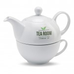 Set mit Teekanne und Tasse bedrucken Farbe weiß Ansicht mit Logo 2