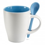 Tassen mit Logo, Löffel und rundem Aufdruck Farbe blau