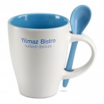 Tassen mit Logo, Löffel und rundem Aufdruck Farbe blau Ansicht mit Logo 1