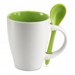 Tassen mit Logo, Löffel und rundem Aufdruck Farbe grün