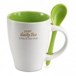 Tassen mit Logo, Löffel und rundem Aufdruck Farbe grün Ansicht mit Logo 1