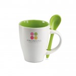 Tassen mit Logo, Löffel und rundem Aufdruck Farbe grün Ansicht mit Logo 2