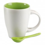 Tassen mit Logo, Löffel und rundem Aufdruck Farbe grün erste Ansicht