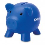 Sparschwein als Werbegeschenk Farbe blau Ansicht mit Logo 1