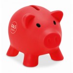 Sparschwein als Werbegeschenk Farbe rot dritte Ansicht mit Logo
