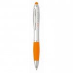 Kugelschreiber mit Touchpen in verschiedenen Farben Farbe orange zweite Ansicht mit Logo