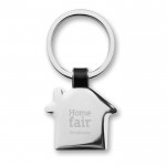 Stilvoller Schlüsselanhänger mit Haus aus Nickel Farbe schwarz Ansicht mit Logo 1
