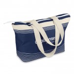 Stofftasche für den Strand als Werbeartikel zum Verschenken Farbe blau Ansicht mit Logo 1