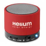 Runder bedruckter Bluetooth-Lautsprecher Farbe rot Ansicht mit Logo 1
