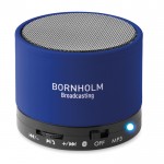 Runder bedruckter Bluetooth-Lautsprecher Farbe köngisblau Ansicht mit Logo 1
