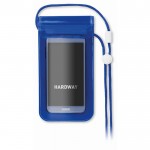 Wasserdichte Handyhülle als Werbegeschenk bedrucken Farbe blau zweite Ansicht mit Logo