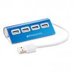 USB-Hub als Werbemittel mit 4 Ports Farbe blau Ansicht mit Logo 1