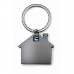 Schlüsselanhänger in Form eines Hauses als Werbeartikel Farbe köngisblau zweite Ansicht mit Logo