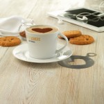 Kaffeetasse Cappuccino bedrucken Farbe weiß Stimmungsbild mit Druck