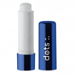 Lippenbalsam Behältnis mit Metalleffekt Farbe blau Ansicht mit Logo 1