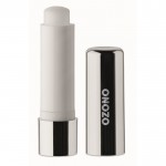 Lippenbalsam Behältnis mit Metalleffekt Farbe glänzendes silber Ansicht mit Logo 1