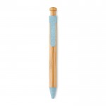 Bambus-Kugelschreiber mit Druckknopf Farbe blau
